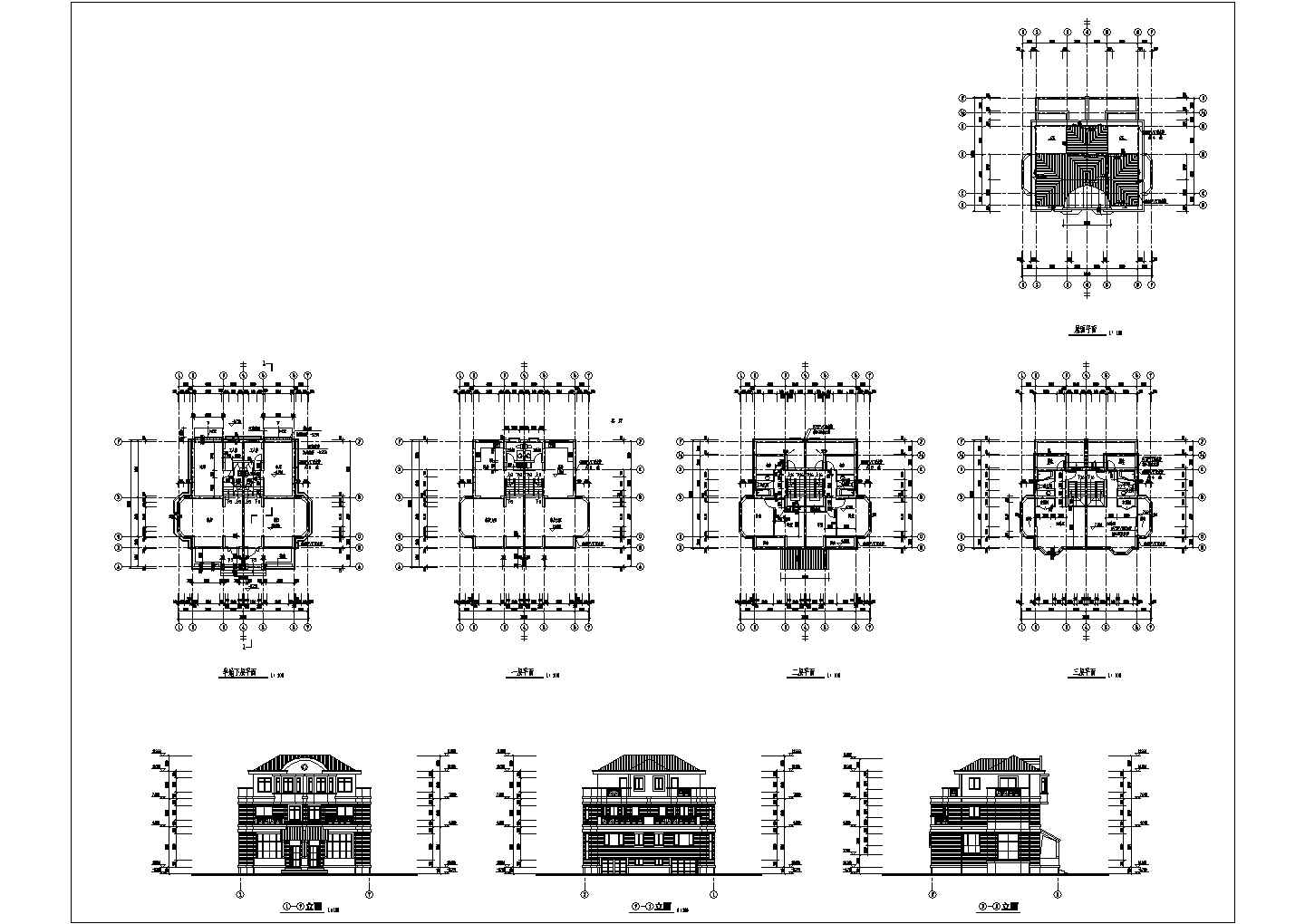 某地区三层别墅房屋建筑方案设计图纸