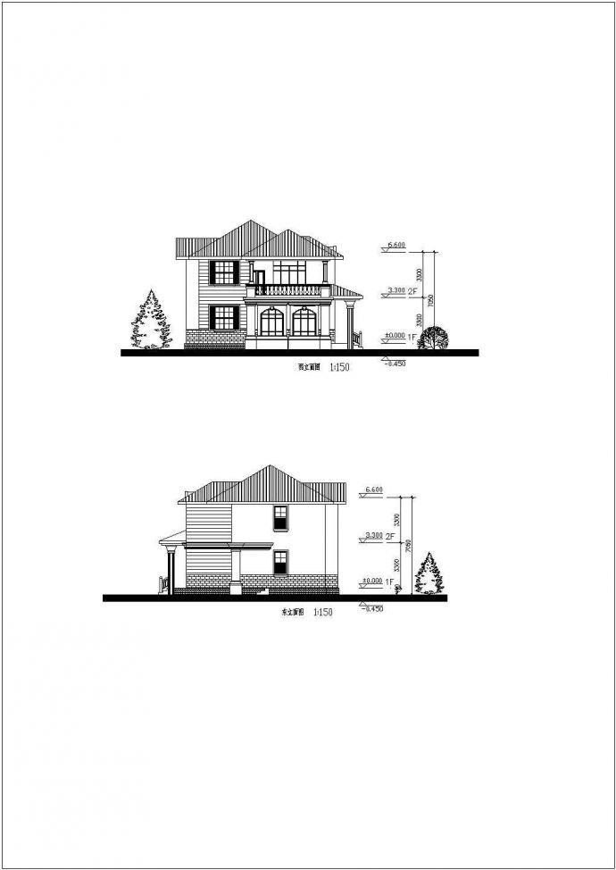 某地多套两层砖混结构小别墅建筑设计方案图纸_图1