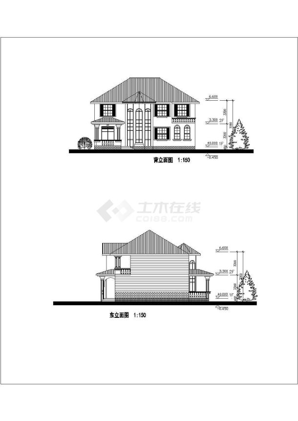 某地多套三层砖混结构小别墅建筑设计方案图纸-图一