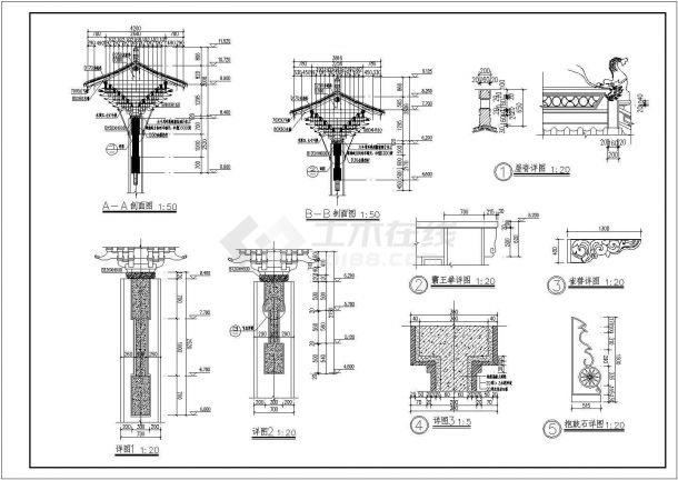 某地区混凝土和木结构牌楼建筑施工图纸-图二