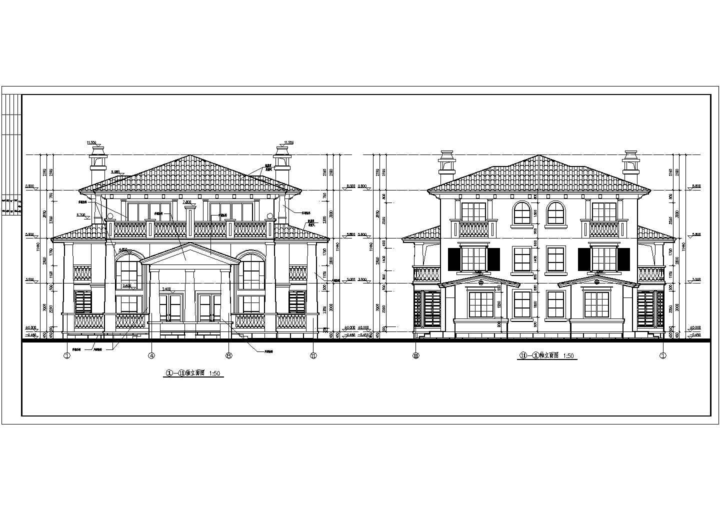 双拼别墅建筑设计施工CAD平立面图