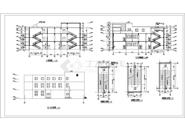 某学校二层框架结构食堂建筑设计施工图-图二