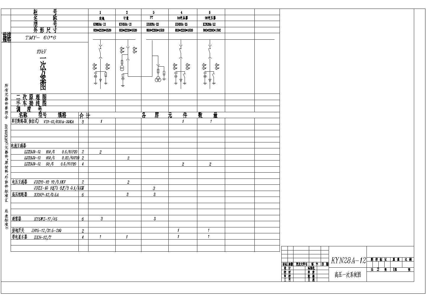 某工厂电房高压中置柜电气cad图纸