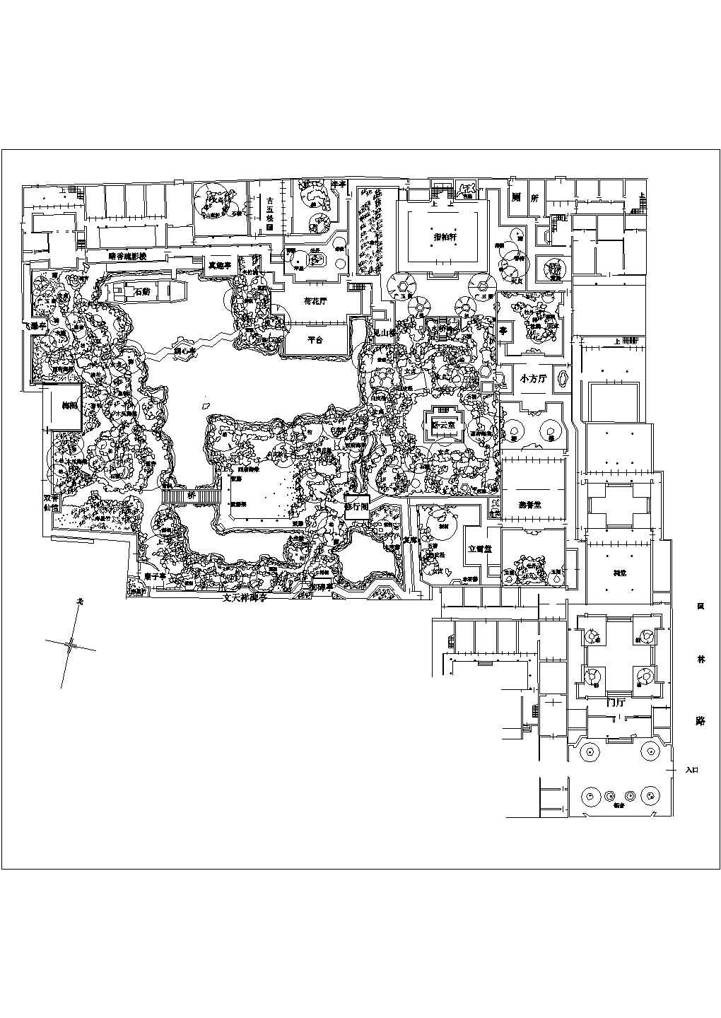 苏州四大园林之狮子林CAD平面图（含植物）