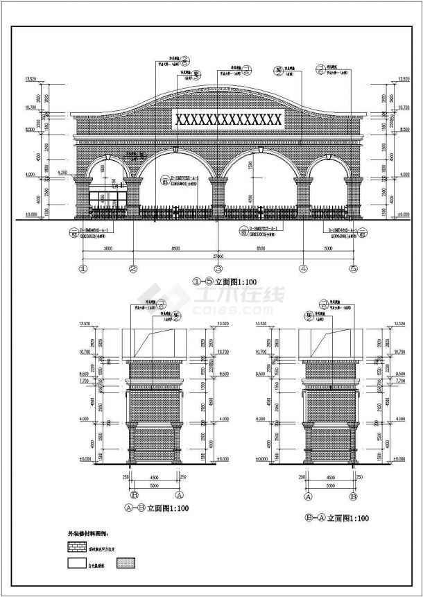 某地框架结构欧式大门建筑方案设计图-图一