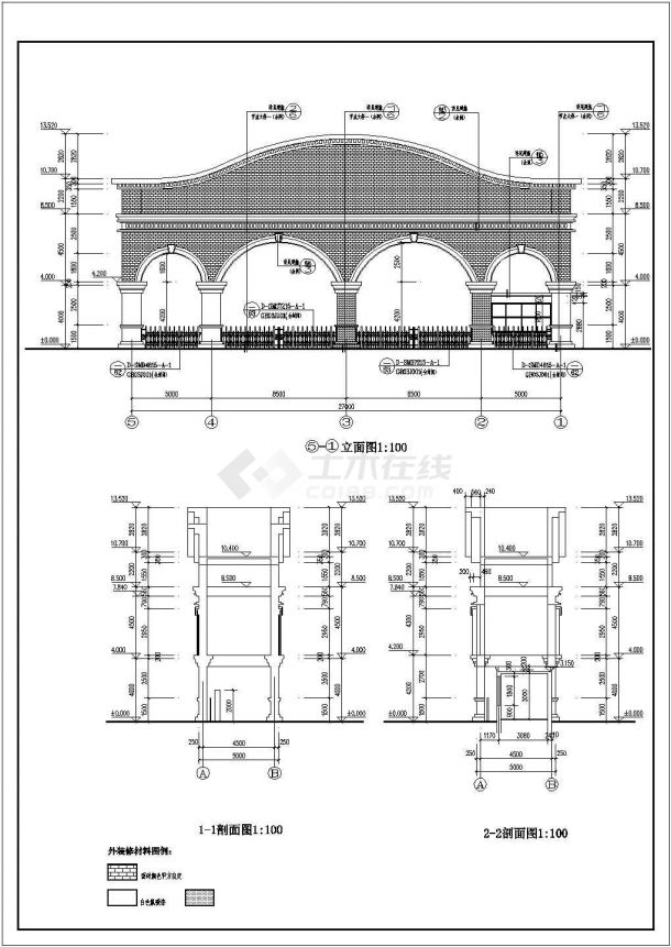 某地框架结构欧式大门建筑方案设计图-图二