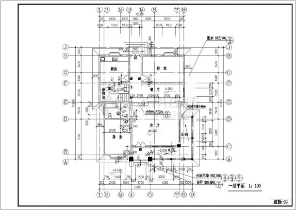 某地区小型别墅建筑施工图（标注详细）-图二