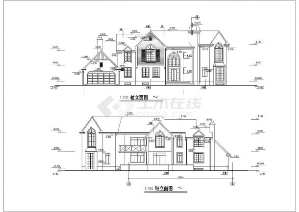 某别墅全套建筑施工CAD设计方案图纸-图二