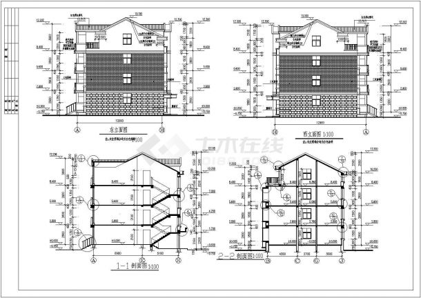 某现代别墅设计施工CAD建筑平立面方案图纸-图二