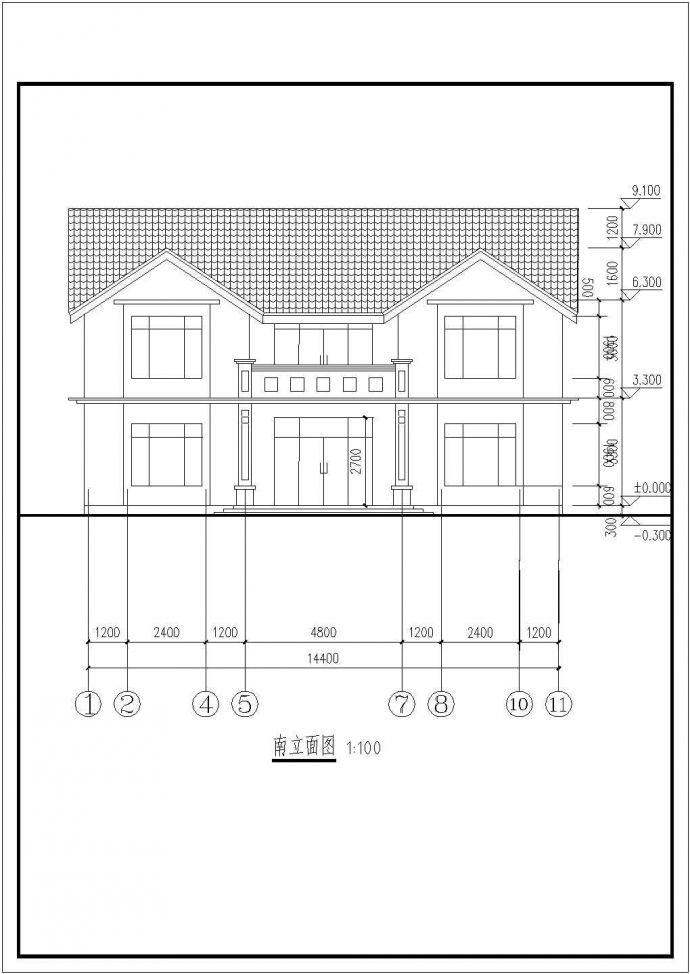 某坡屋面欧式风格农村别墅建筑方案设计图_图1