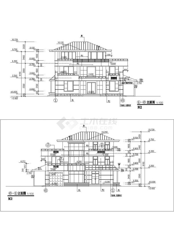 某别墅样板设计施工CAD平立面图-图一