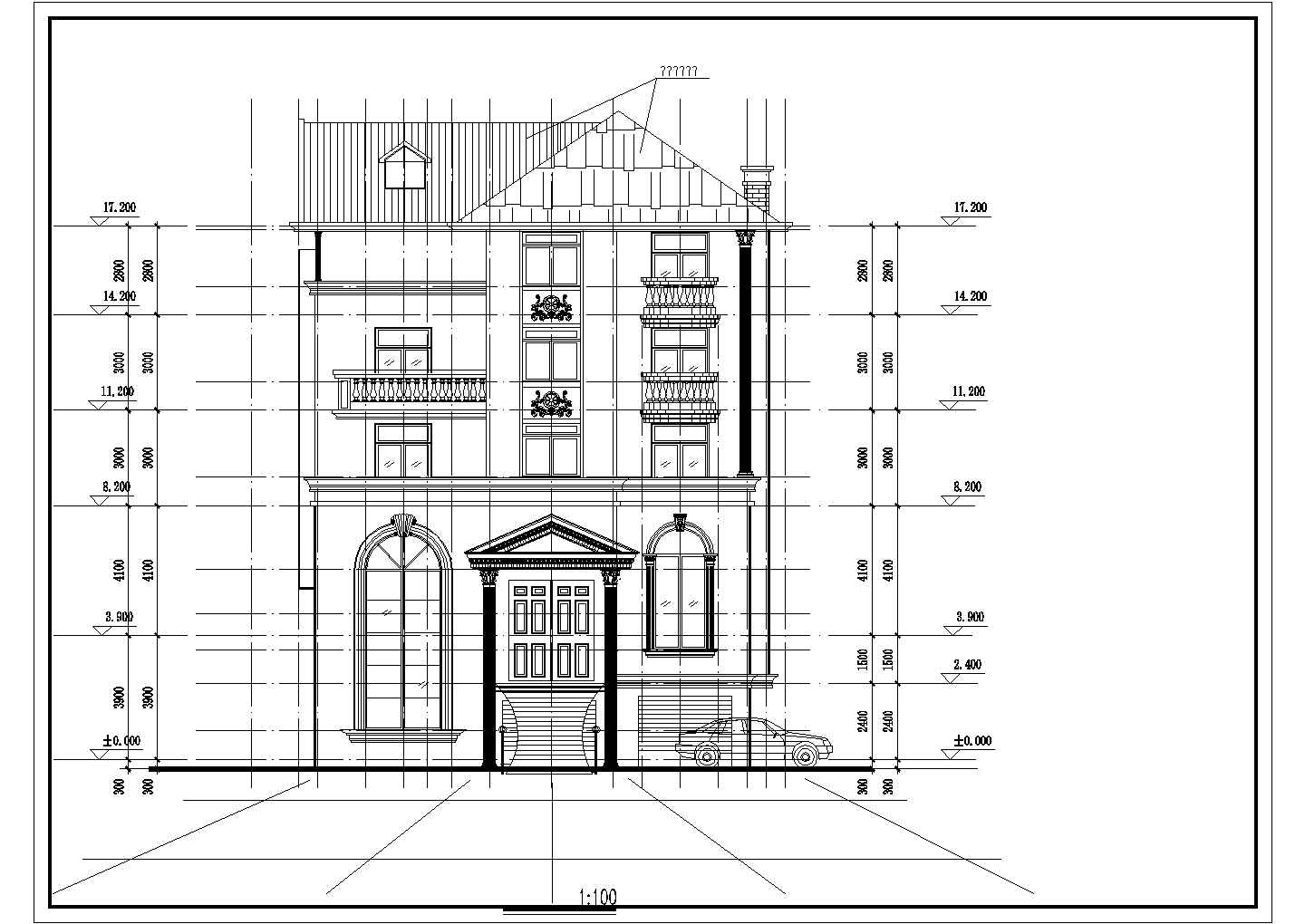 错层别墅建筑结构设计CAD方案施工图