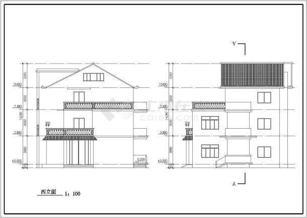 单栋别墅设计施工CAD平立面建筑图-图一