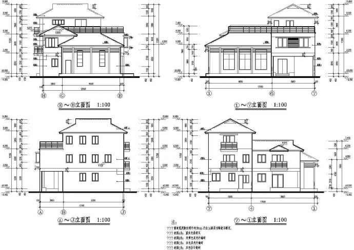 多层别墅建筑设计施工CAD平立面图_图1