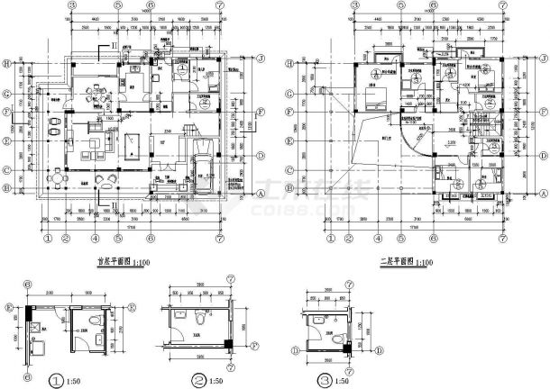 多层别墅建筑设计施工CAD平立面图-图二