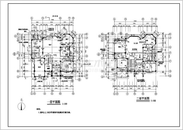 多层别墅建筑施工设计CAD方案图-图二