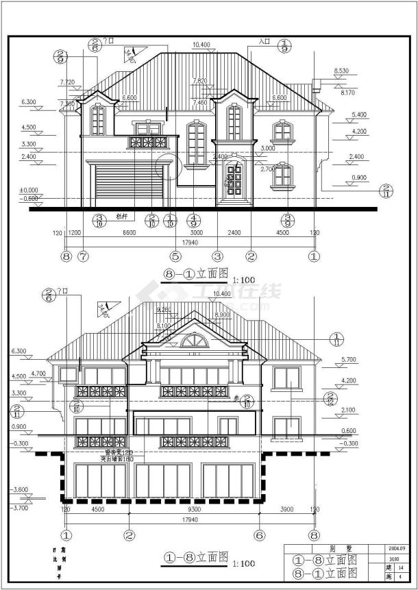 美式别墅全套设计CAD建筑施工图-图一