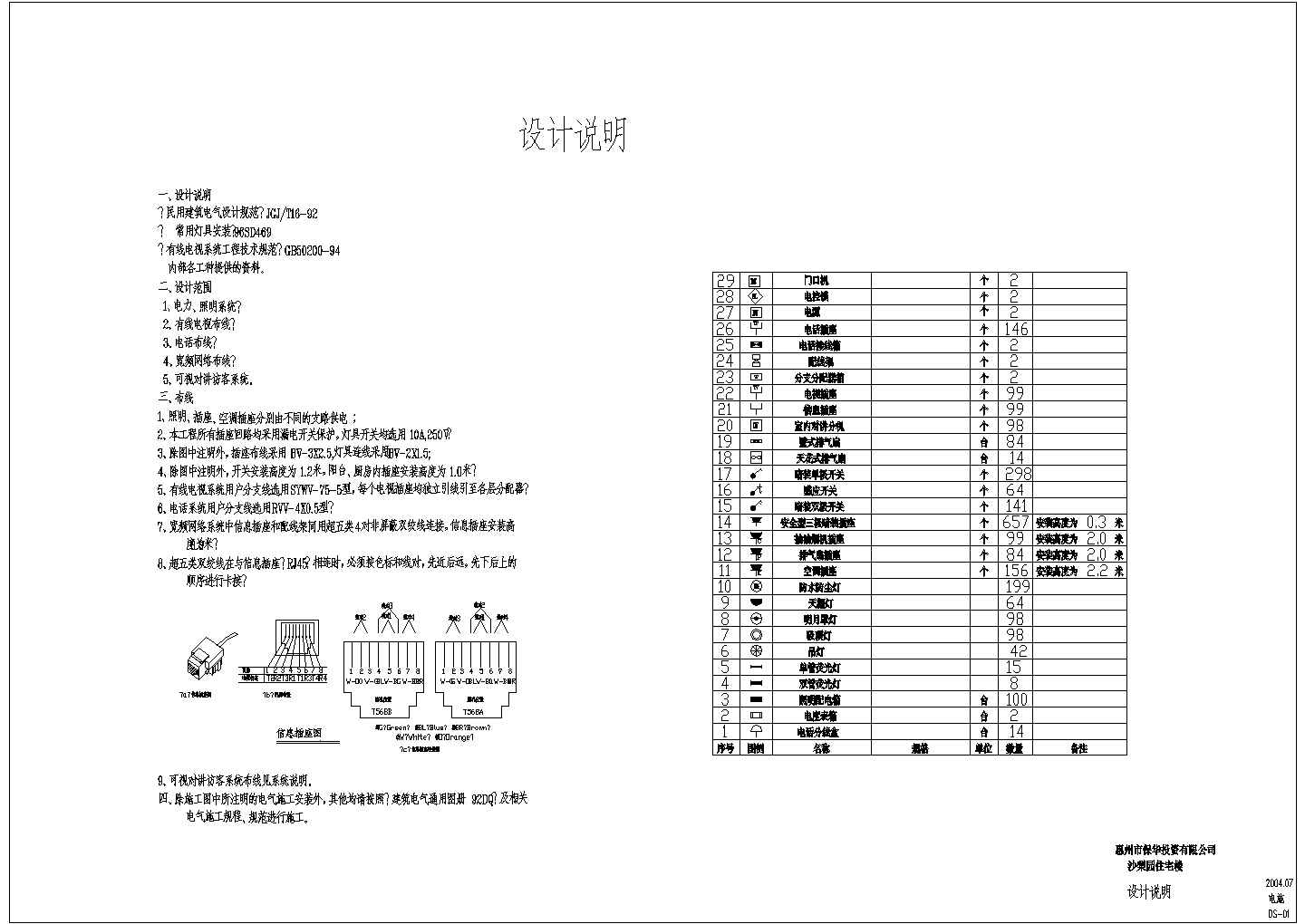 小户型住户电气设计施工CAD图纸