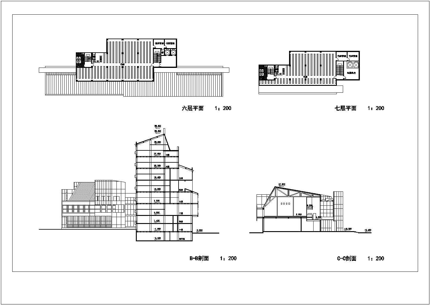 合肥7层框架结构图书馆建筑方案设计图纸