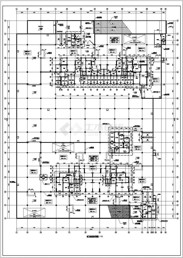 单层混凝土框架结构人防地下车库建筑施工图纸-图二