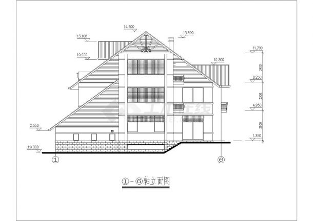 某地区海景高尔别墅建筑设计CAD施工图-图二