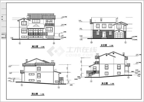3套经典别墅设计CAD建筑施工图-图一