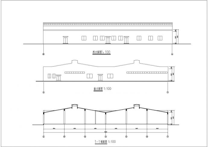 某大型双脊带气楼化工厂房建筑方案图_图1