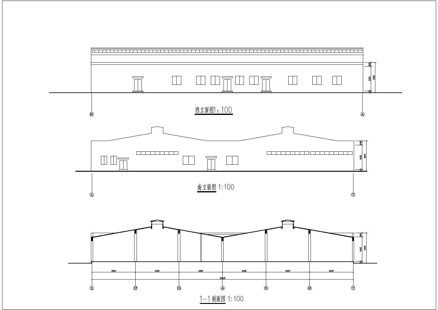 某大型双脊带气楼化工厂房建筑方案图