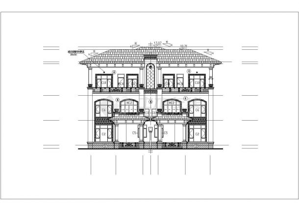 某三层新古典风格双拼别墅建筑施工图-图一