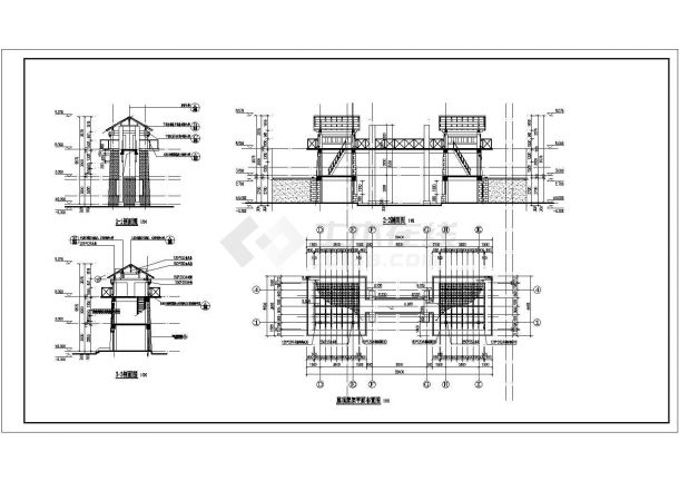 四川三层框架结构景区大门建筑设计施工图-图二