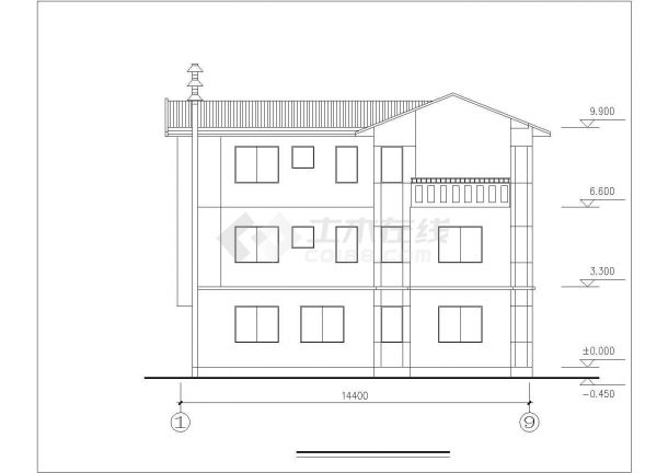 某地区村镇小康别墅建筑设计CAD全套施工图-图二