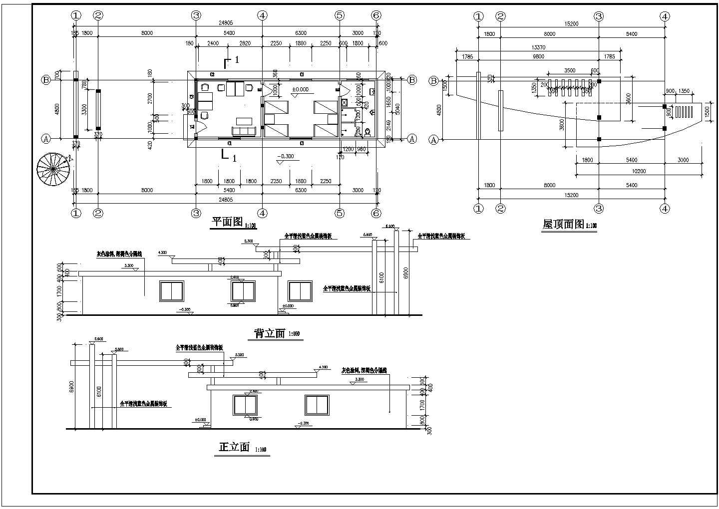 某地小型厂区大门建筑施工图（共2张）
