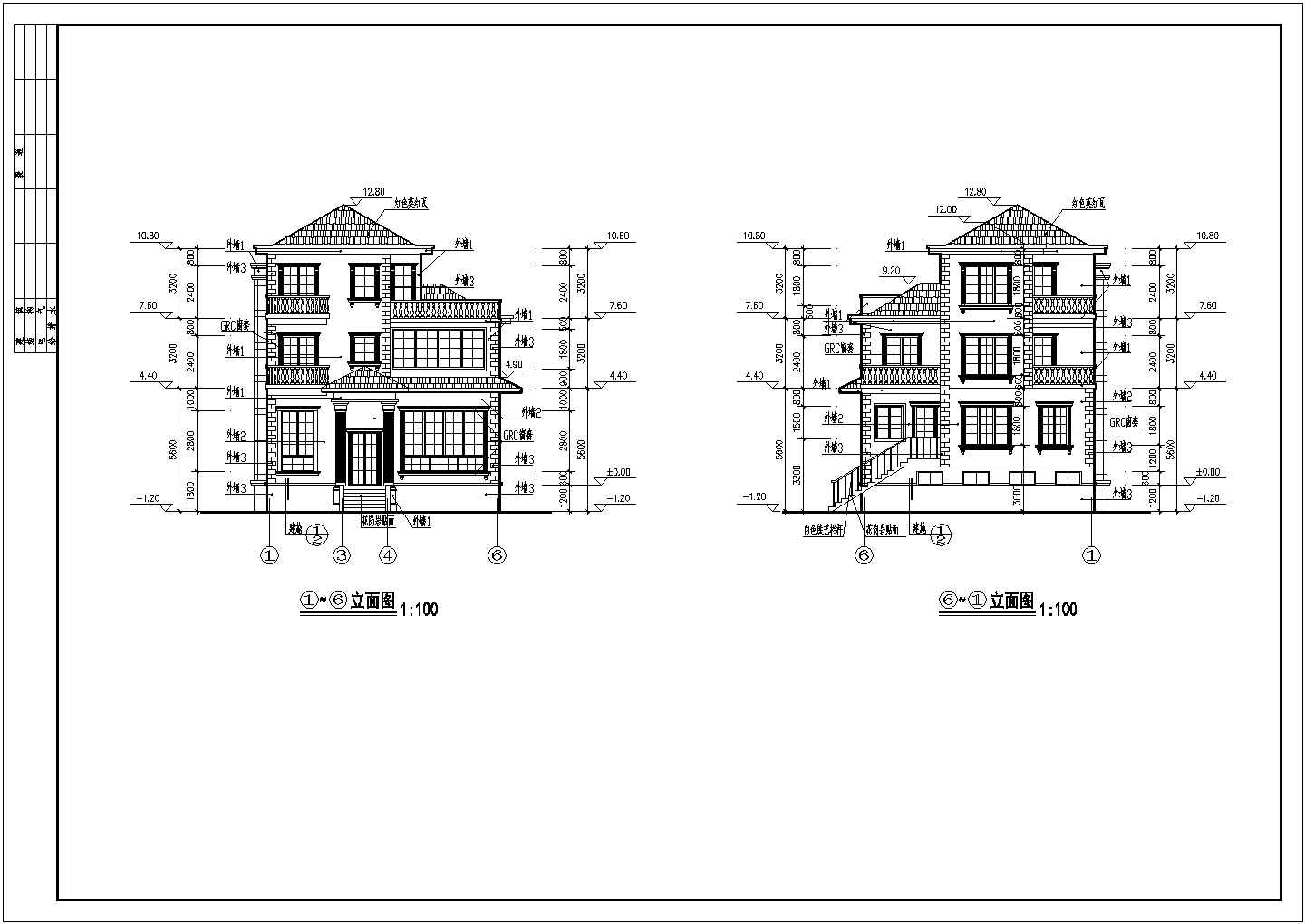 江西某三层坡屋顶别墅建筑设计施工图