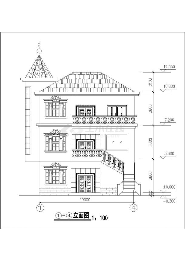 某3层框架结构别墅建筑设计方案图-图一