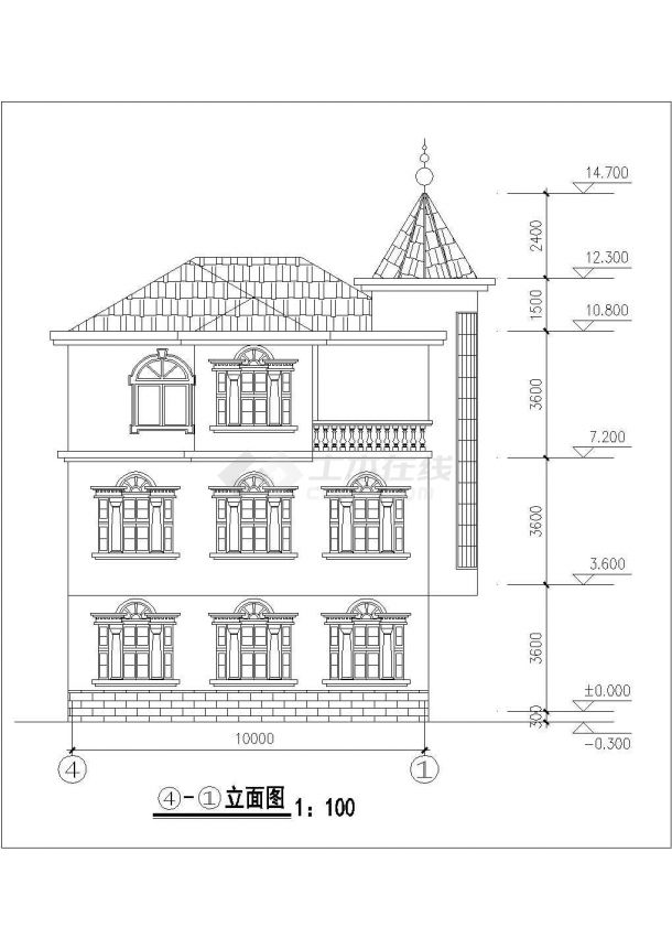 某3层框架结构别墅建筑设计方案图-图二