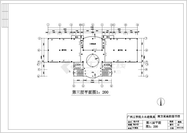 某地区大型图书馆建筑施工图纸（共7张）-图一