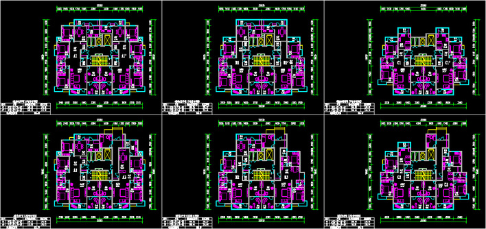 住宅高层(18+)一梯两户大户型(130/160/180)模块化组合方案图
