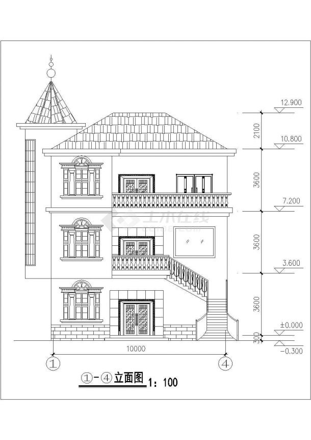 某农村三层框架结构别墅建筑设计方案图-图一
