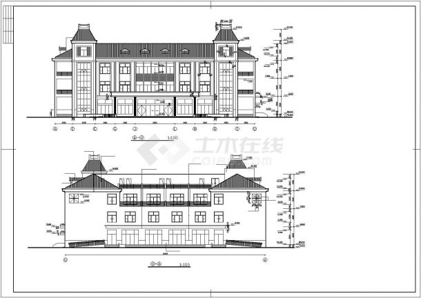 某四层框架结构宿舍餐厅建筑方案图-图一