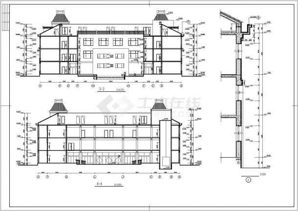某四层框架结构宿舍餐厅建筑方案图-图二