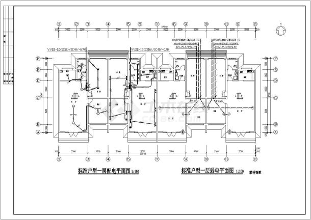 某地区联排别墅电气平面设计cad施工图-图二