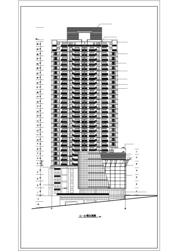 32层某高层建筑住宅楼施工设计cad图纸-图一