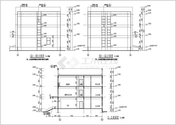 某地区派出所三层办公楼建筑设计方案图-图二