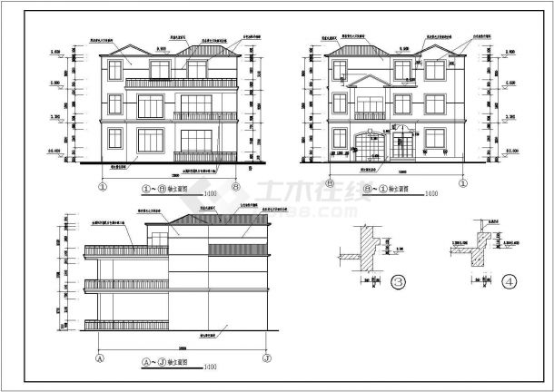 某三层砖混结构小别墅方案设计图纸-图一