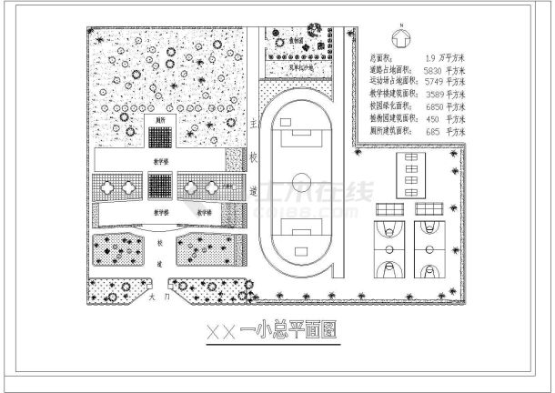 某地区风格某小学cad设计建筑总图-图一