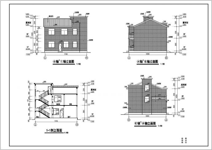 浏阳市某地砖混结构别墅建筑设计施工图纸_图1
