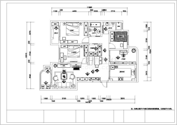 某地区四室两厅施工图(欧式田园风格)建筑图-图一