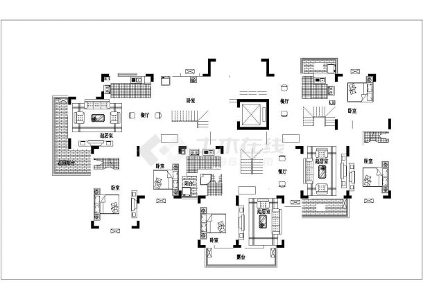 一梯三户住宅户型的完整CAD图纸-图一