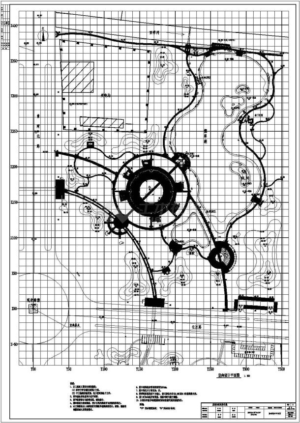 山东某县环岛公园景观环岛总图设计平面竖向施工图纸