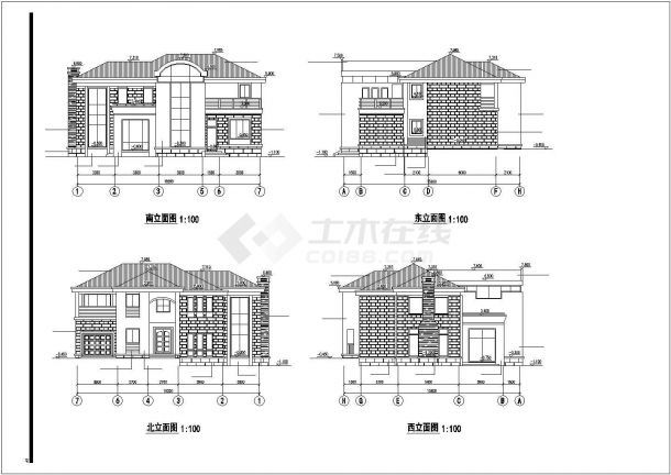 富阳怡心苑别墅小区经典D户型建筑设计CAD图-图一